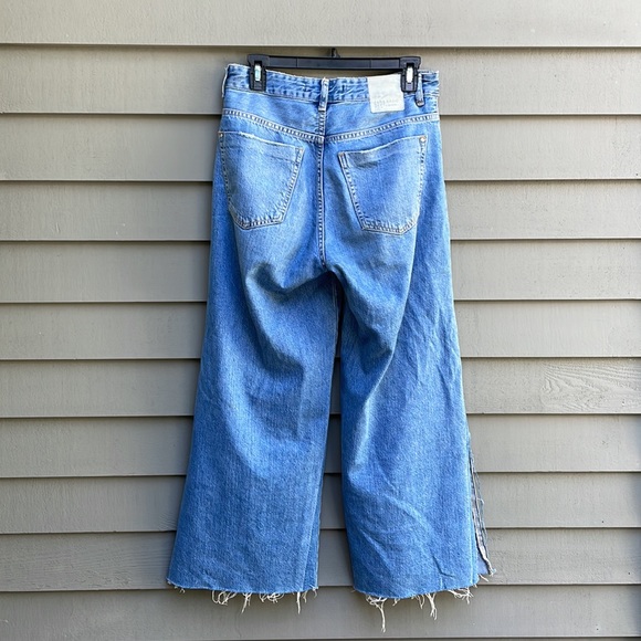 Zara Wide Leg Cropped Ankle Raw Hem Jeans - Picture 3 of 7